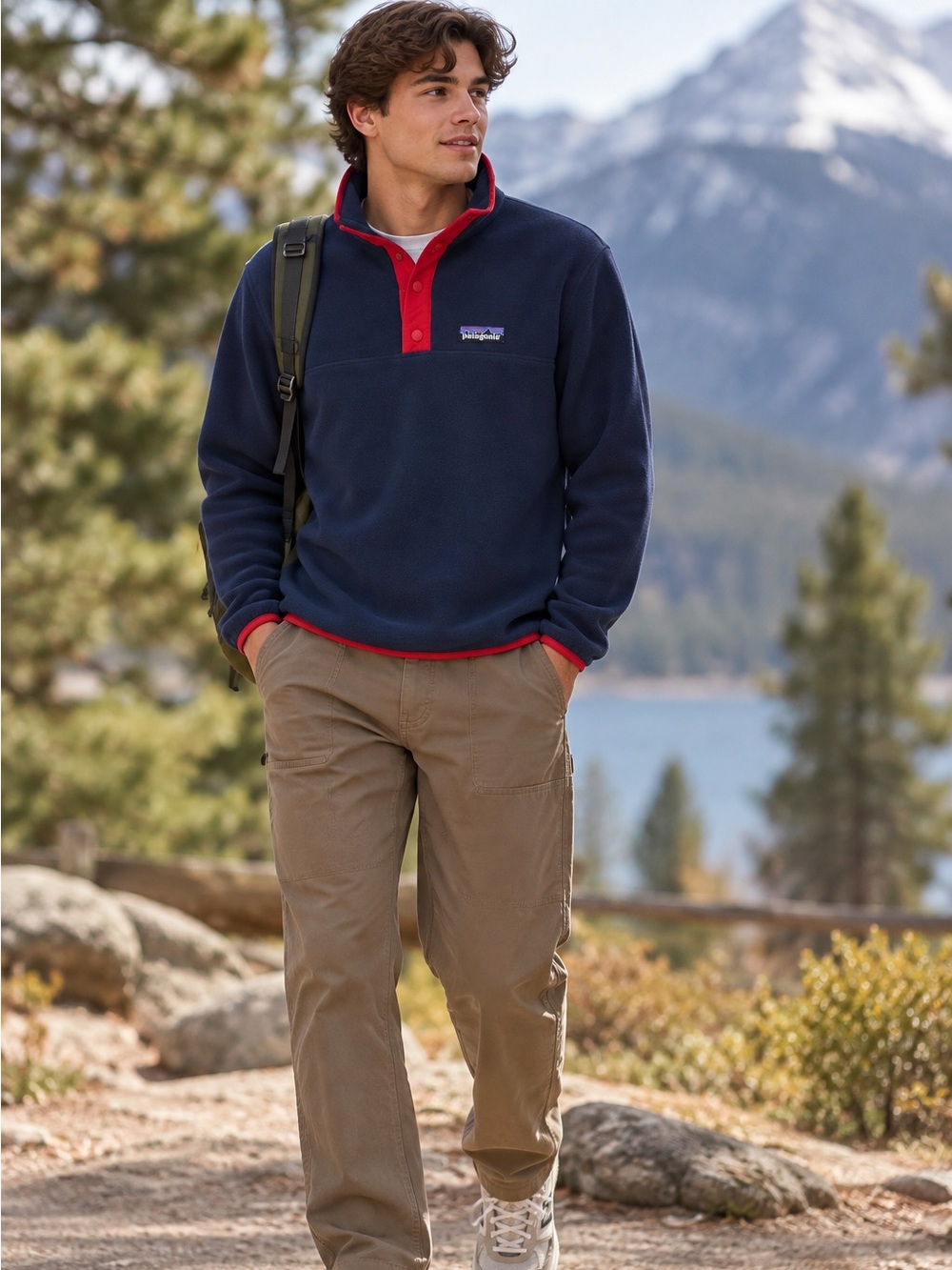 Patagonia Micro D Snap-T Fleece Pullover Navy Red Men’s S SP20